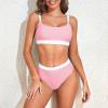 imageZando Women High Waisted Bikini Set Cute Bikinis for Teen Girl Sports Color Block Swimsuit 2 Piece High Cut Bathing SuitPink White Splice
