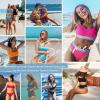 imageZando Women High Waisted Bikini Set Cute Bikinis for Teen Girl Sports Color Block Swimsuit 2 Piece High Cut Bathing SuitRed Yellow Blue Splice