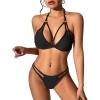 imageZando 2 Piece Sexy Bikinis for Women Halter Straps Crisscross Triangle Bikini Cheeky Brazilian Thong Bikini Bathing SuitBlack