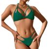 imageZando 2 Piece Sexy Bikinis for Women Halter Straps Crisscross Triangle Bikini Cheeky Brazilian Thong Bikini Bathing SuitDark Green