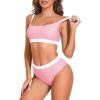 imageZando Women High Waisted Bikini Set Cute Bikinis for Teen Girl Sports Color Block Swimsuit 2 Piece High Cut Bathing SuitPink White Splice