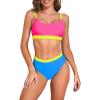 imageZando Women High Waisted Bikini Set Cute Bikinis for Teen Girl Sports Color Block Swimsuit 2 Piece High Cut Bathing SuitRed Yellow Blue Splice