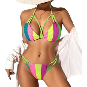 imageZando 2 Piece Sexy Bikinis for Women Halter Straps Crisscross Triangle Bikini Cheeky Brazilian Thong Bikini Bathing SuitHot Air Balloon