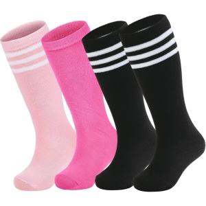 imageZando 4 Pairs Kids Soccer Socks Baseball Softball Socks Youth Athletic Socks Boys Girls Knee High SocksBlack 2PinkHot Pink