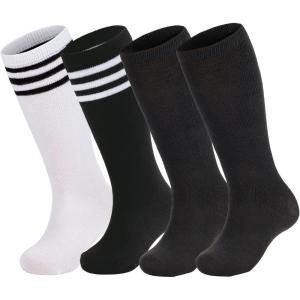 imageZando 4 Pairs Kids Soccer Socks Baseball Softball Socks Youth Athletic Socks Boys Girls Knee High SocksBlack 3White