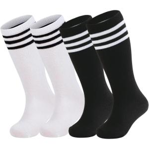 imageZando 4 Pairs Kids Soccer Socks Baseball Softball Socks Youth Athletic Socks Boys Girls Knee High SocksBlack2White2