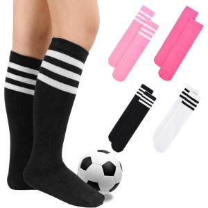 imageZando 4 Pairs Kids Soccer Socks Baseball Softball Socks Youth Athletic Socks Boys Girls Knee High SocksBlackWhitePinkHot Pink