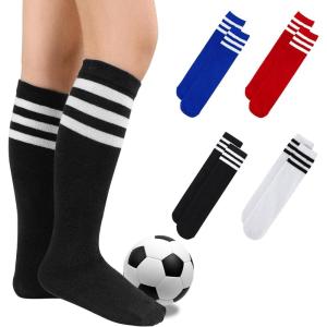 imageZando 4 Pairs Kids Soccer Socks Baseball Softball Socks Youth Athletic Socks Boys Girls Knee High SocksBlackWhiteRedBlue