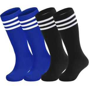 imageZando 4 Pairs Kids Soccer Socks Baseball Softball Socks Youth Athletic Socks Boys Girls Knee High SocksBlue 2Black 2