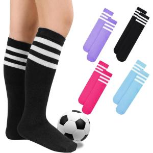 imageZando 4 Pairs Kids Soccer Socks Baseball Softball Socks Youth Athletic Socks Boys Girls Knee High SocksBluePurplePink Black