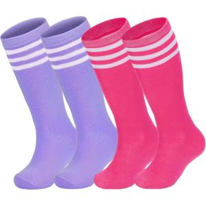imageZando 4 Pairs Kids Soccer Socks Baseball Softball Socks Youth Athletic Socks Boys Girls Knee High SocksPurple WhiteHot Pink
