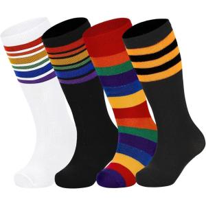 imageZando 4 Pairs Kids Soccer Socks Baseball Softball Socks Youth Athletic Socks Boys Girls Knee High SocksRainbow