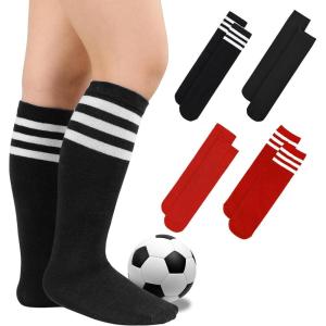 imageZando 4 Pairs Kids Soccer Socks Baseball Softball Socks Youth Athletic Socks Boys Girls Knee High SocksRed 2Black 2