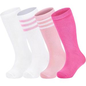 imageZando 4 Pairs Kids Soccer Socks Baseball Softball Socks Youth Athletic Socks Boys Girls Knee High SocksWhite 2PinkHot Pink