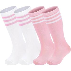 imageZando 4 Pairs Kids Soccer Socks Baseball Softball Socks Youth Athletic Socks Boys Girls Knee High SocksWhite Pink 2Pink White 2