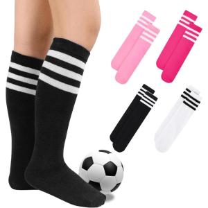 imageZando 4 Pairs Kids Soccer Socks Baseball Softball Socks Youth Athletic Socks Boys Girls Knee High SocksWhiteBlackPinkHot Pink