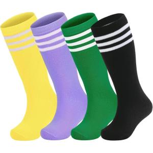 imageZando 4 Pairs Kids Soccer Socks Baseball Softball Socks Youth Athletic Socks Boys Girls Knee High SocksYellowPurpleGreenBlack
