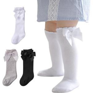 imageZando Baby Girl Socks Cotton Baby Knee High Socks Cute Ruffle Socks for Toddler Girls Infant Uniform Stockings SeamlessBlackWhiteGrey