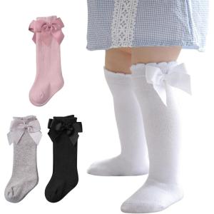 imageZando Baby Girl Socks Cotton Baby Knee High Socks Cute Ruffle Socks for Toddler Girls Infant Uniform Stockings SeamlessBlackWhitePink