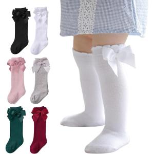 imageZando Baby Girl Socks Cotton Baby Knee High Socks Cute Ruffle Socks for Toddler Girls Infant Uniform Stockings SeamlessMulticolor 6 Pairs
