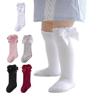 imageZando Baby Girl Socks Cotton Baby Knee High Socks Cute Ruffle Socks for Toddler Girls Infant Uniform Stockings SeamlessMulticolor1 5 Pairs