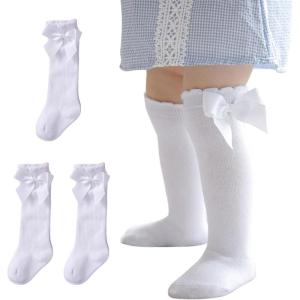 imageZando Baby Girl Socks Cotton Baby Knee High Socks Cute Ruffle Socks for Toddler Girls Infant Uniform Stockings SeamlessWhite 3
