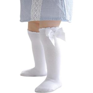 imageZando Baby Girl Socks Cotton Baby Knee High Socks Cute Ruffle Socks for Toddler Girls Infant Uniform Stockings SeamlessWhite