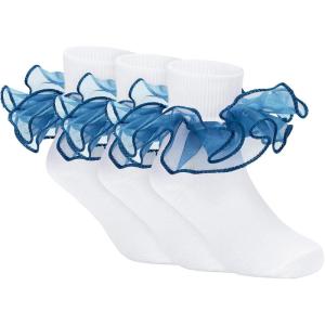 imageZando Girls Ruffle Socks Big Double Lace Turn Cuff Dress Socks Cute Lace Socks for Toddler and Kids 23 Pairs3Navy
