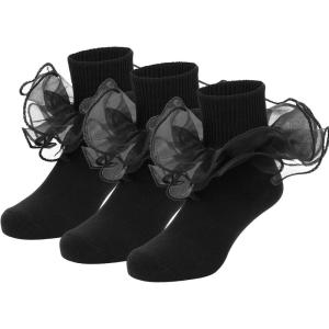 imageZando Girls Ruffle Socks Big Double Lace Turn Cuff Dress Socks Cute Lace Socks for Toddler and Kids 23 Pairs3Pure Black