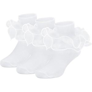 imageZando Girls Ruffle Socks Big Double Lace Turn Cuff Dress Socks Cute Lace Socks for Toddler and Kids 23 Pairs3White