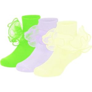 imageZando Girls Ruffle Socks Big Double Lace Turn Cuff Dress Socks Cute Lace Socks for Toddler and Kids 23 PairsGreenYellowPurple