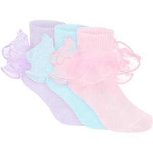 imageZando Girls Ruffle Socks Big Double Lace Turn Cuff Dress Socks Cute Lace Socks for Toddler and Kids 23 PairsPinkBluePurple