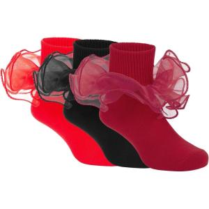 imageZando Girls Ruffle Socks Big Double Lace Turn Cuff Dress Socks Cute Lace Socks for Toddler and Kids 23 PairsRedWine RedBlack
