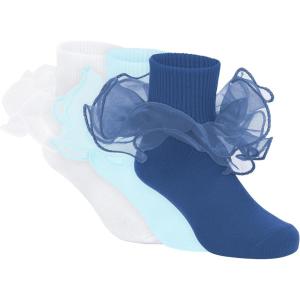 imageZando Girls Ruffle Socks Big Double Lace Turn Cuff Dress Socks Cute Lace Socks for Toddler and Kids 23 PairsWhiteBlue 2