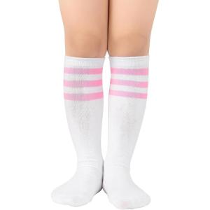 imageZando Toddler Soccer Socks Baseball Softball Football Socks Tube Athletic Socks Uniform Socks Knee High Socks for GirlsA White Pink