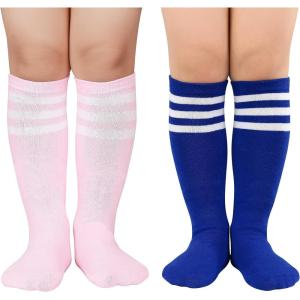 imageZando Toddler Soccer Socks Boys Girls Knee High Striped Tube Socks Kids School Uniform Dress Socks Athletic Long Socks09 Royalblue White  Pink White