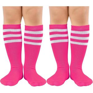 imageZando Toddler Soccer Socks Boys Girls Knee High Striped Tube Socks Kids School Uniform Dress Socks Athletic Long Socks2 Hot Pink White