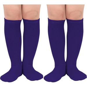imageZando Toddler Soccer Socks Boys Girls Knee High Striped Tube Socks Kids School Uniform Dress Socks Athletic Long Socks2 Purple