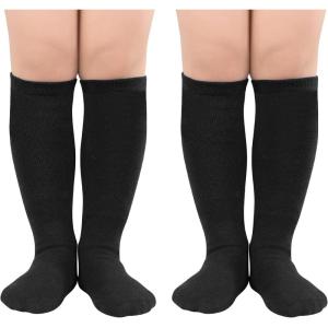 imageZando Toddler Soccer Socks Boys Girls Knee High Striped Tube Socks Kids School Uniform Dress Socks Athletic Long SocksA Black 2 Pack