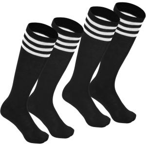 imageZando Toddler Soccer Socks Boys Girls Knee High Striped Tube Socks Kids School Uniform Dress Socks Athletic Long SocksA Black White 2 Pack