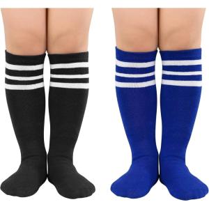 imageZando Toddler Soccer Socks Boys Girls Knee High Striped Tube Socks Kids School Uniform Dress Socks Athletic Long SocksA Blue White  Black White