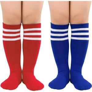 imageZando Toddler Soccer Socks Boys Girls Knee High Striped Tube Socks Kids School Uniform Dress Socks Athletic Long SocksB Blue White  Red White
