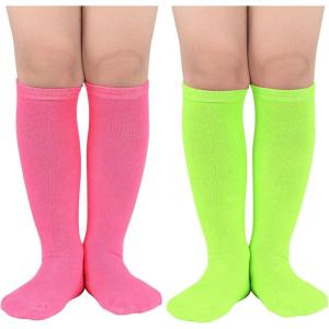 imageZando Toddler Soccer Socks Boys Girls Knee High Striped Tube Socks Kids School Uniform Dress Socks Athletic Long SocksNeon Green  Hot Pink