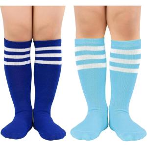 imageZando Toddler Soccer Socks Boys Girls Knee High Striped Tube Socks Kids School Uniform Dress Socks Athletic Long SocksTurquoise  Robal Blue