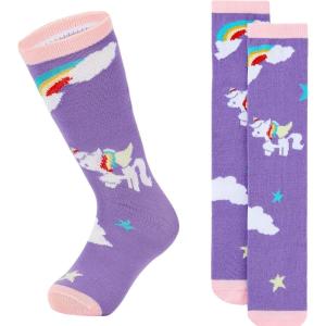 imageZando Toddler Soccer Socks Breathable Kids Football Baseball Socks Cotton Toddler Knee High Socks Pattern Printed SocksPurple Unicorn