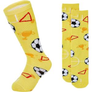 imageZando Toddler Soccer Socks Breathable Kids Football Baseball Socks Cotton Toddler Knee High Socks Pattern Printed SocksYellow Soccer Print