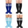 imageZando 4 Pairs Kids Soccer Youth Baseball Football Softball Socks Cotton Girls Uniform Socks Boys Knee High SocksBlue 2Black 2
