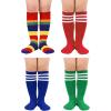imageZando 4 Pairs Kids Soccer Youth Baseball Football Softball Socks Cotton Girls Uniform Socks Boys Knee High SocksGreenRainbowRedRoyal Blue