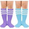 imageZando 4 Pairs Kids Soccer Youth Baseball Football Softball Socks Cotton Girls Uniform Socks Boys Knee High SocksLight BluePurpleBlack 2