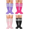imageZando 4 Pairs Kids Soccer Youth Baseball Football Softball Socks Cotton Girls Uniform Socks Boys Knee High SocksPurpleBlackHot Pink 2